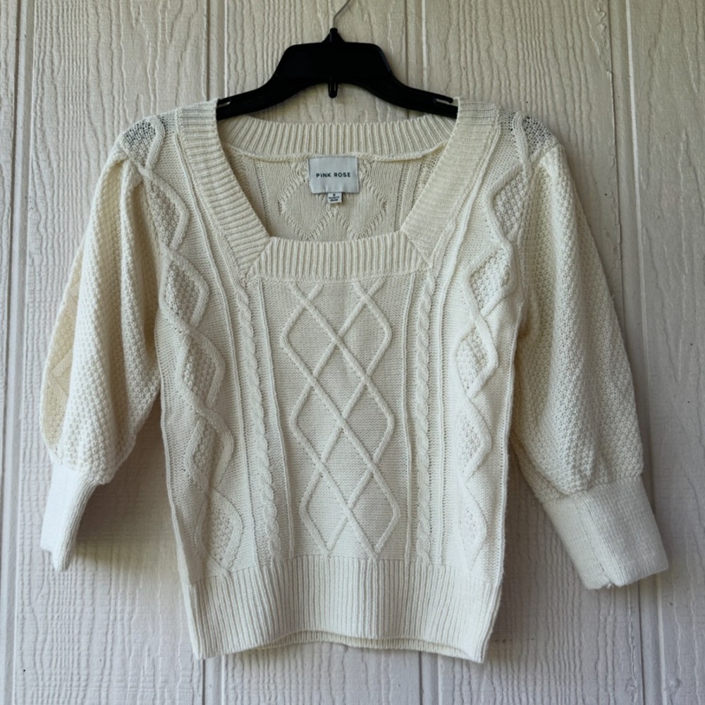 Pink Rose Puff Sleeve Knit Top